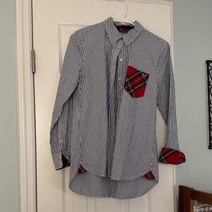 Blue and White striped shirt with red plaid accents. Vineyard Vines- size 6